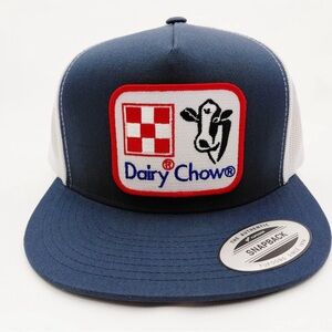 Dairy Chow Cattleman Rancher Hat Embroidered Patch Flat Bill Mesh Snapback Cap